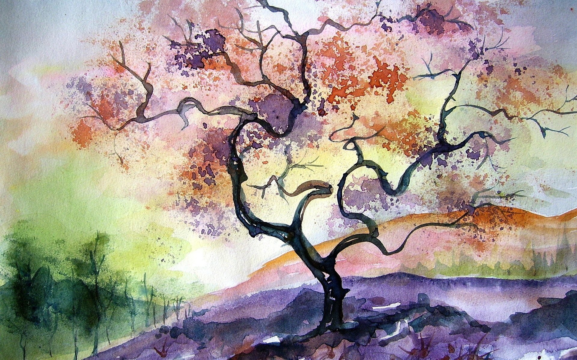 kunst aquarell natur herbst