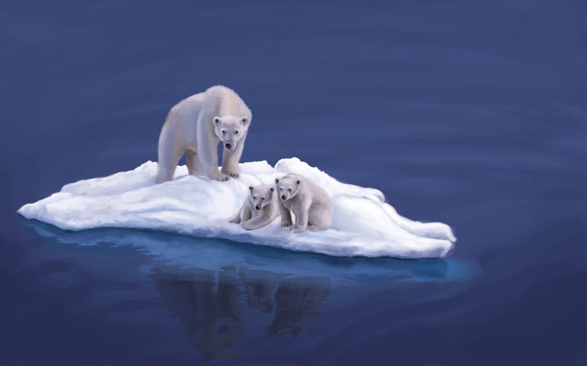 art animals bears polar bears bear cubs ice floe water ocean