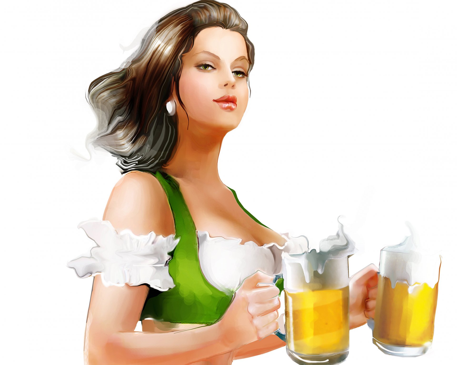 tatiana nikitina painting girl view face mugs beer background