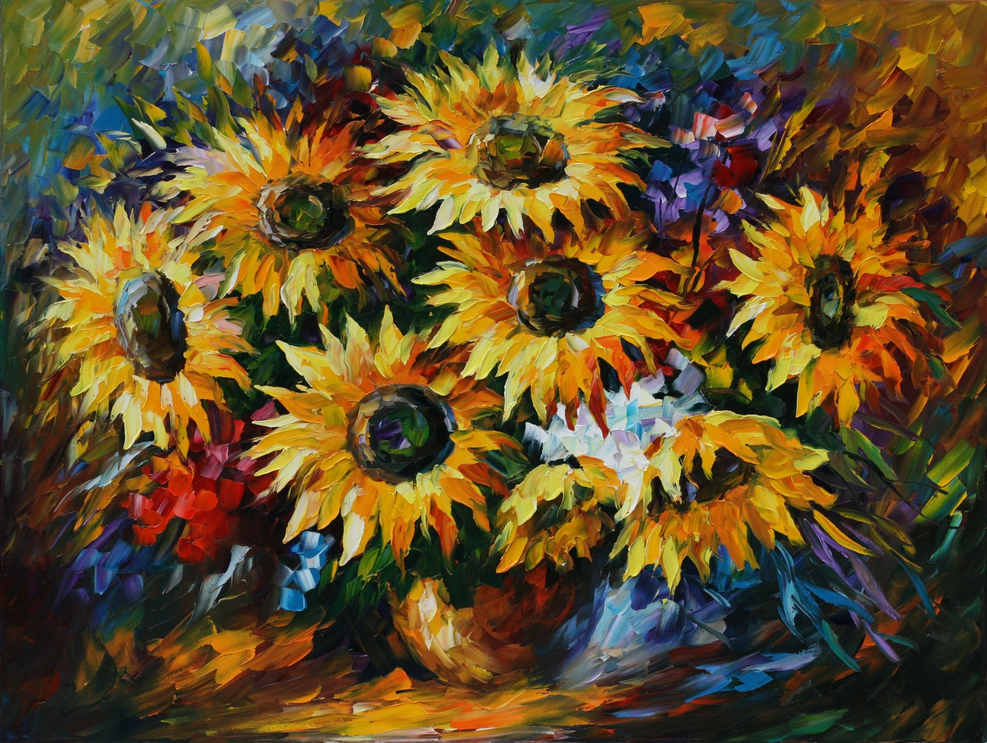 leonid afremov pittura fiori girasoli