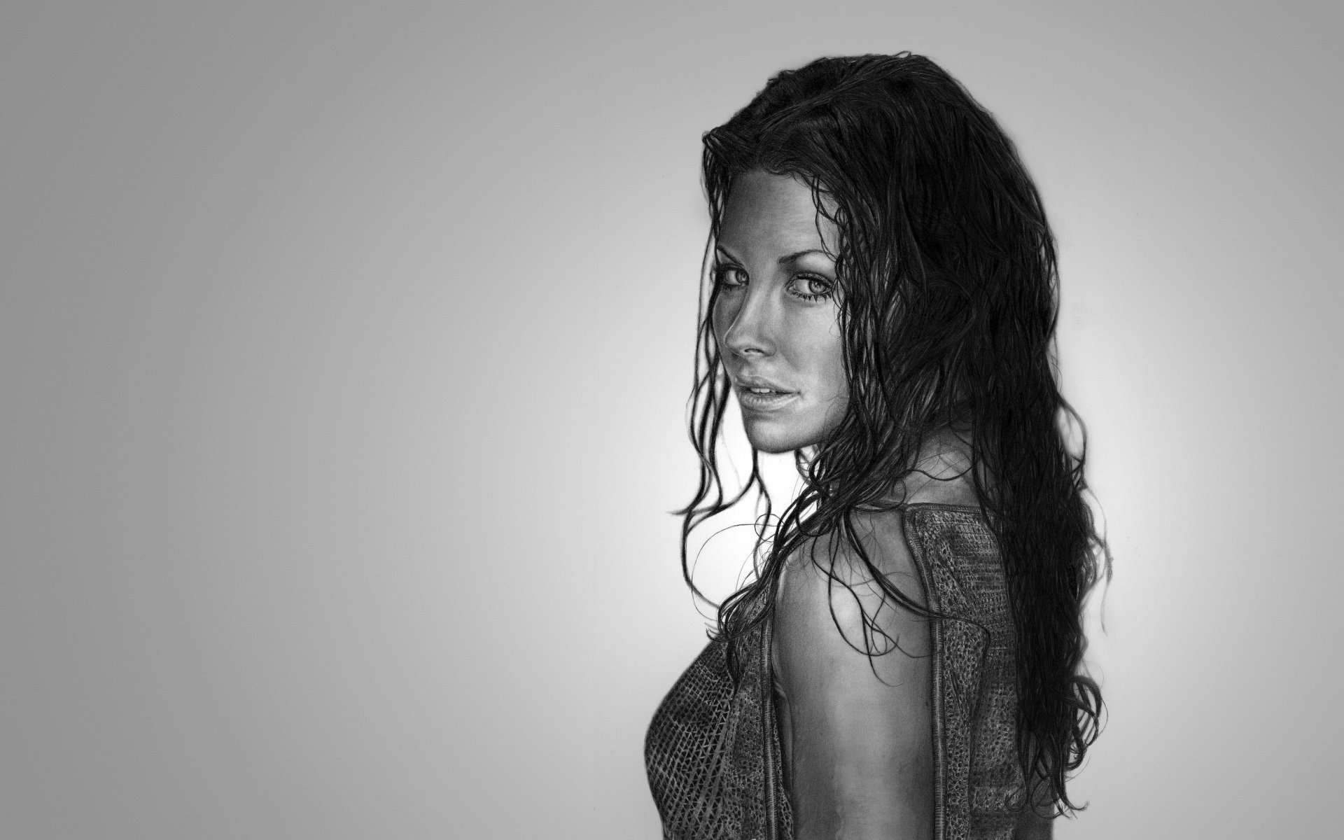 girl wet hair evangeline lilly light background