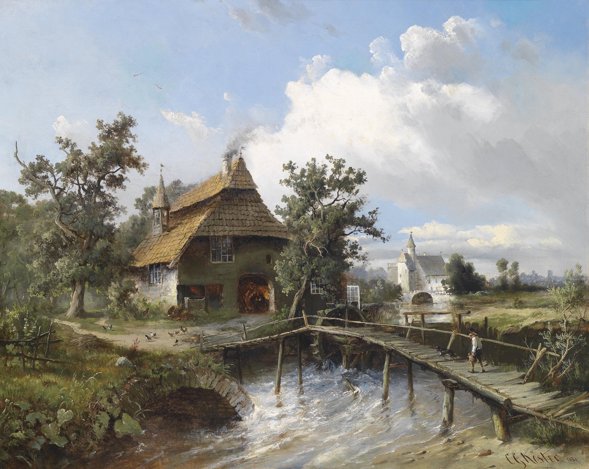 painting painting carl georg köster one thousand eight hundred and eighty-one schmiede in the morning bach