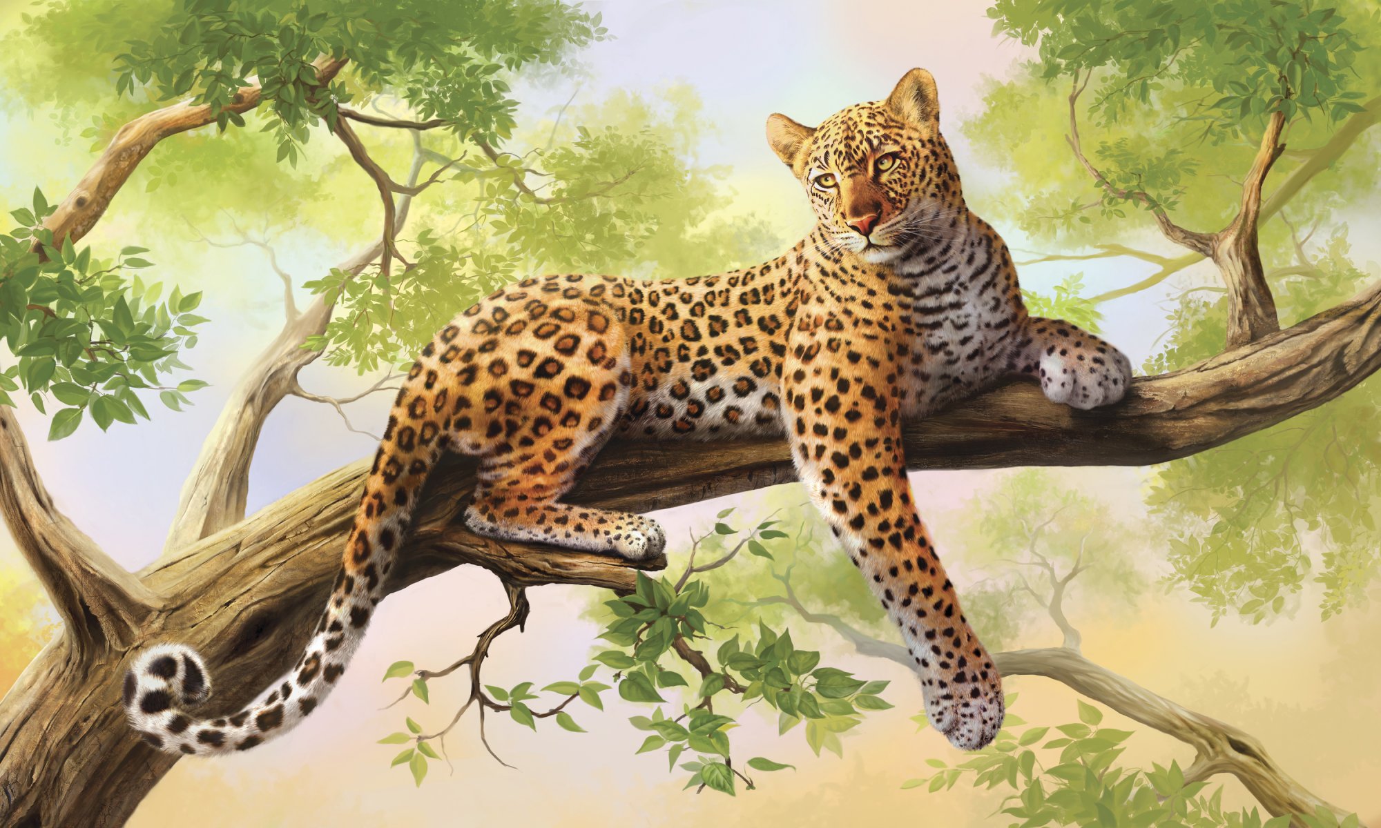 art olggah painting leopard tree