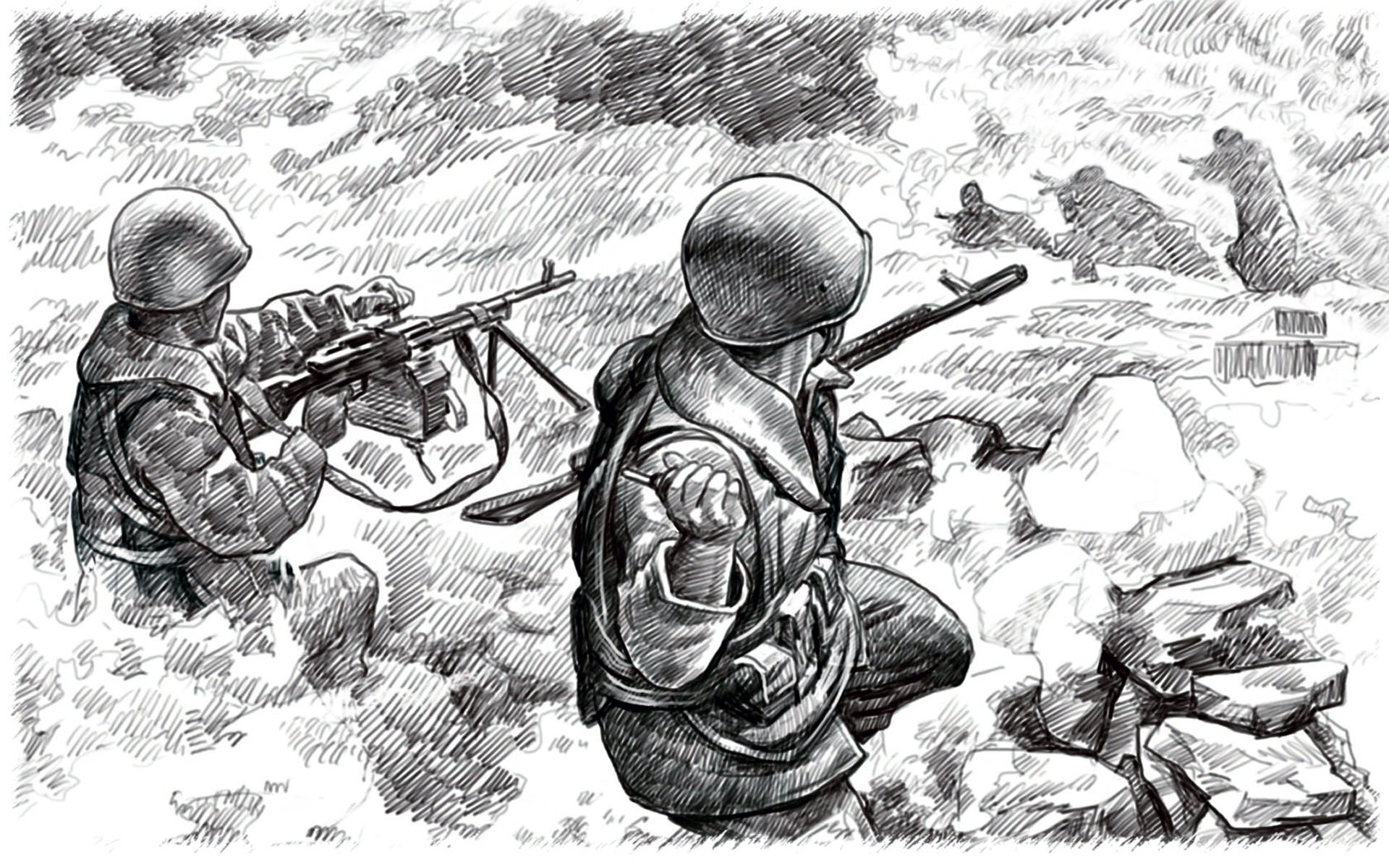 art soldats peinture crayon parachutistes falaise hauteur matin abasourdi de ténacité ténacité notre soldats esprits se sont précipités à l attaque à travers champs de mines commencé combat abandonné dans la gorge afghanistan guerre d afghanistan 1979-1989 troupes aéroportées urss