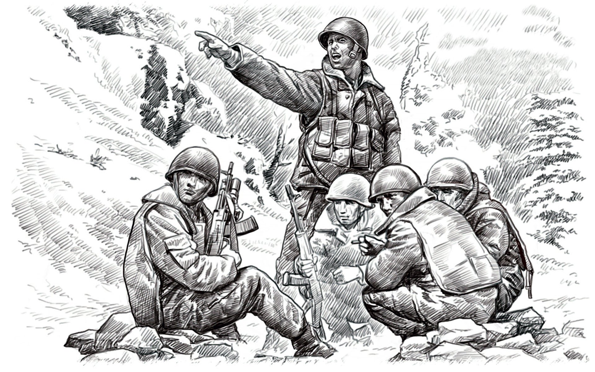 kunst soldaten malerei bleistift fallschirmjäger klippe höhe st. sergeant vyacheslav alexandrov bemerkte kletterte auf gipfel grat geister warnte kameraden alles vorbereitet für den kampf afghanistan afghanischer krieg 1979-1989 luftwaffe udssr