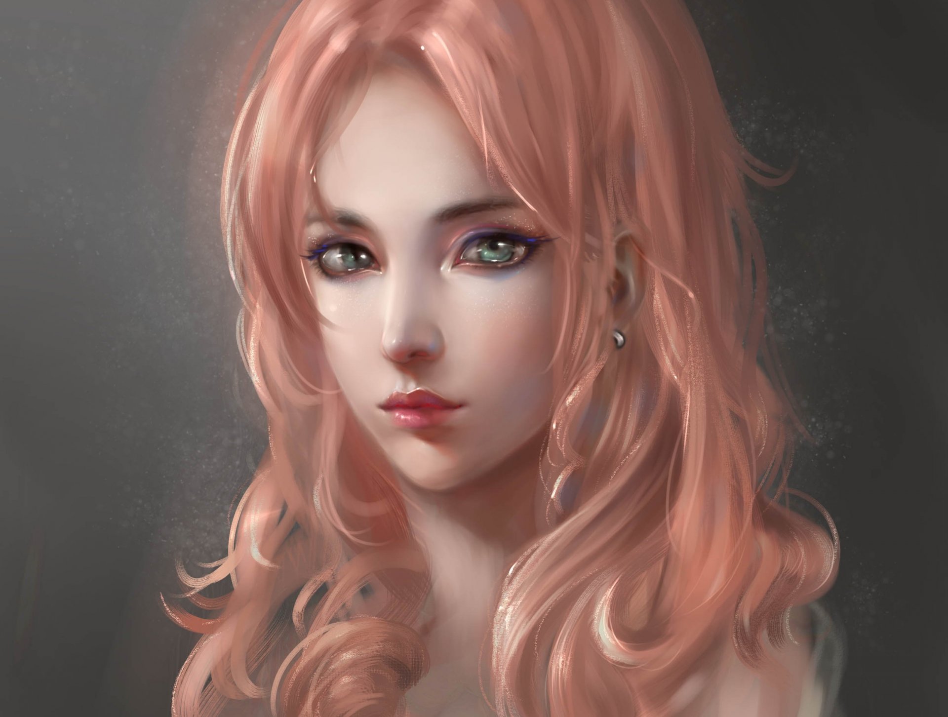 art fille portrait visage cheveux roses