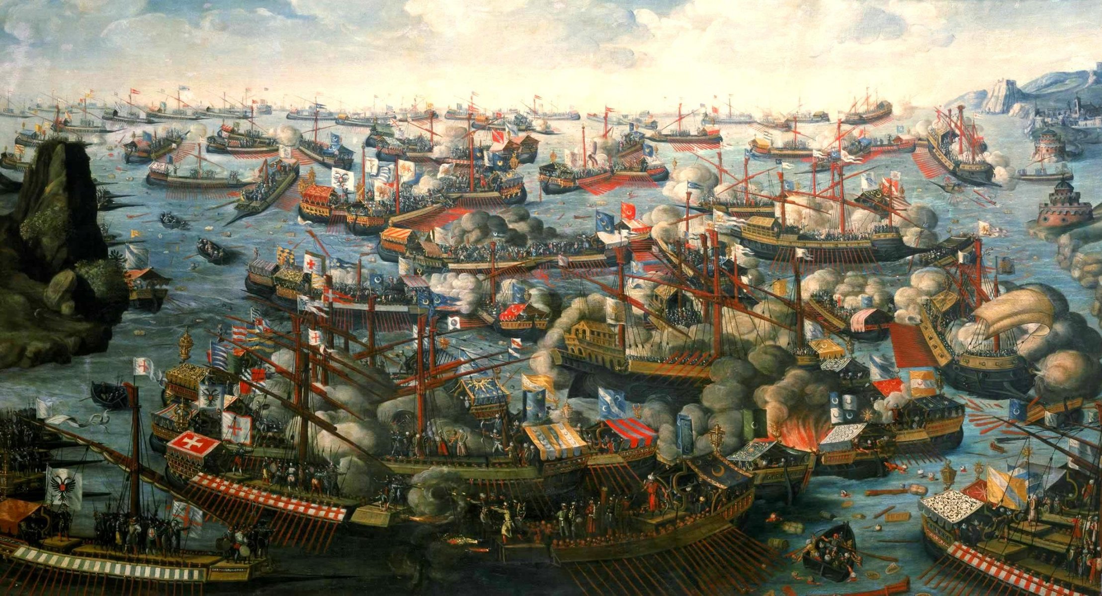 bataille de lépante 7 octobre 1571 cap scrof golfe de patras bataille navale entre les flottes de la sainte ligue et de l empire ottoman peinture huile sur toile