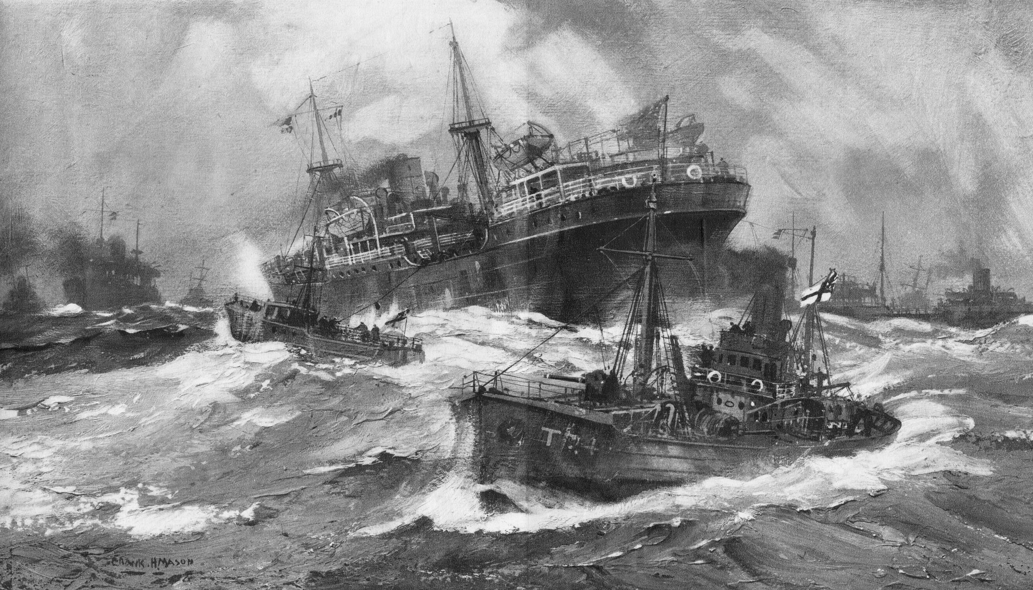 guerra mar olas convoy comercio barcos barcos guardias ww2 dibujo lápiz