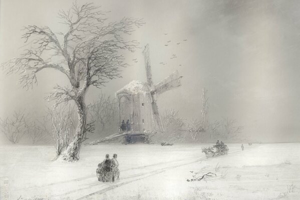 Beau peuple d hiver vont dans une tempête de neige