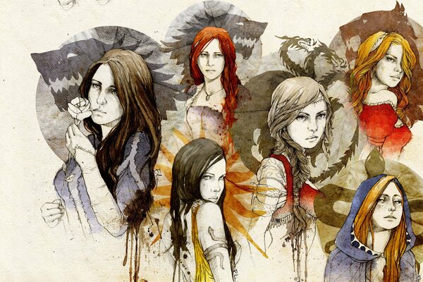 Disegno dei personaggi delle ragazze di Game of Thrones 