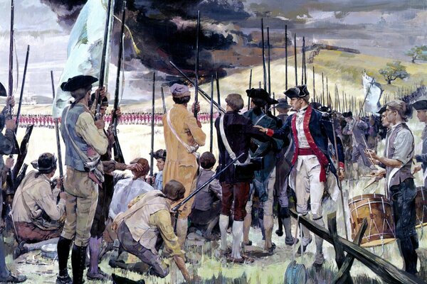 Oil painting The Battle of Bunker Hill