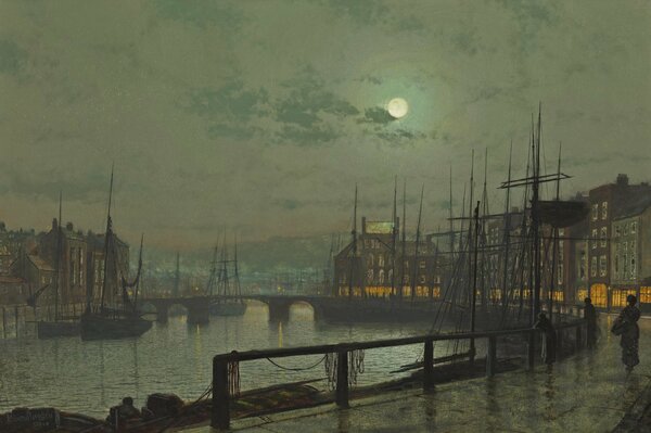 Whitby Embankment on a moonlit evening