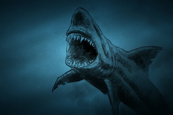 A toothy shark on a dark background