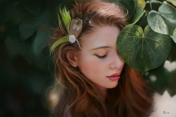 Portrait of a girl in the foliage of trees