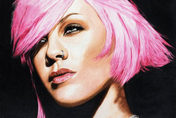 Portrait of singer Pink on a black background