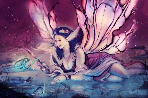 The girl depicted as a fairy with wings