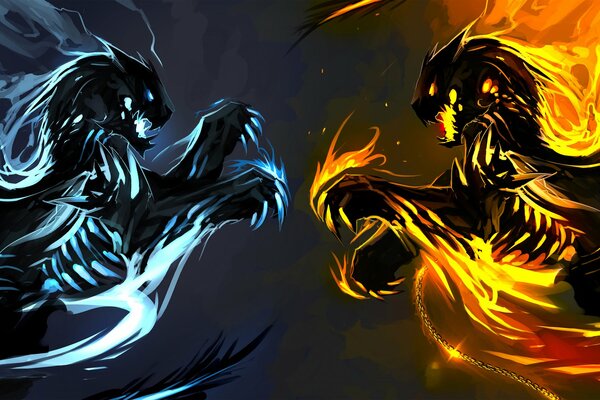 Dragons fire and ice black background