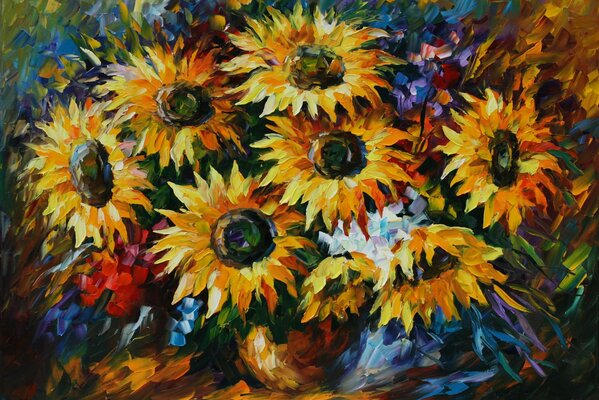 Pintura Leonid Afremov flores girasoles