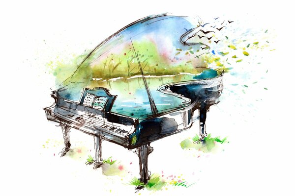 Art photo piano aquarelle