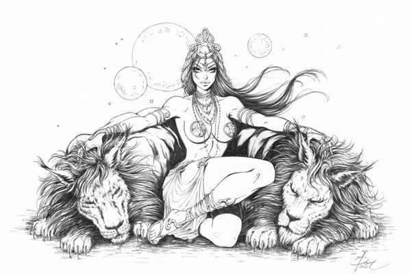 Fantasy Deya toris princesse de mars avec des lions