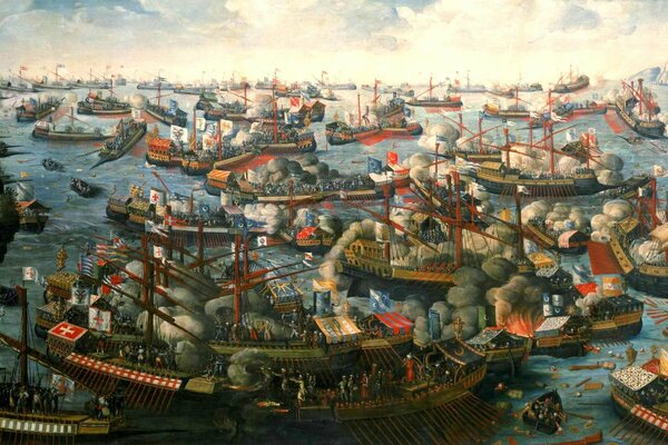 Oil painting Battle of Lepanto 