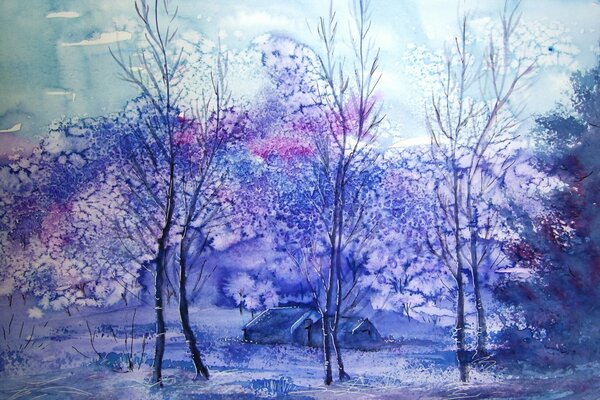 Peinture à l aquarelle dans des tons violets