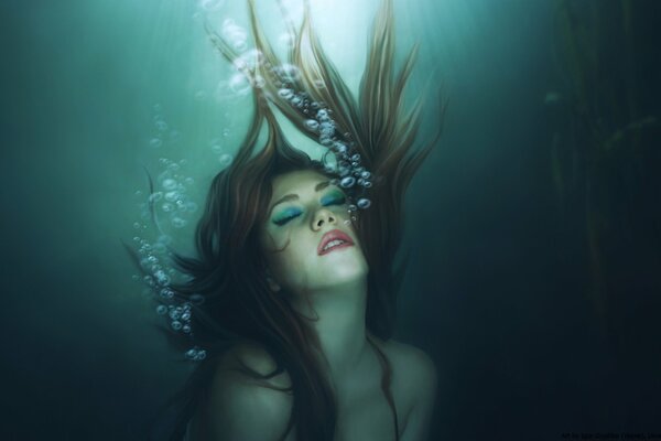 Girl with long hair underwater