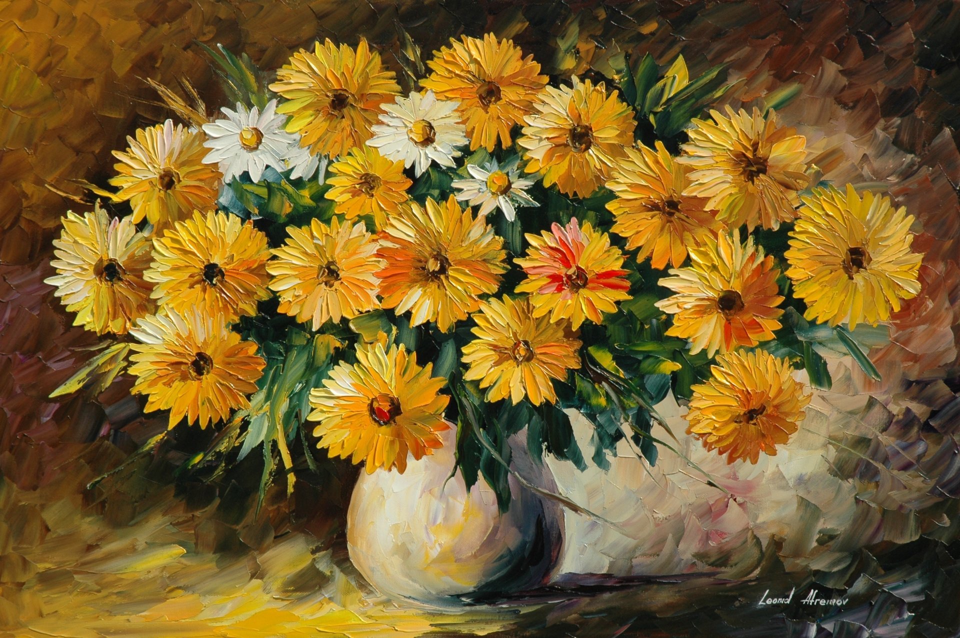 leonid afremov peinture fleurs bouquet vase