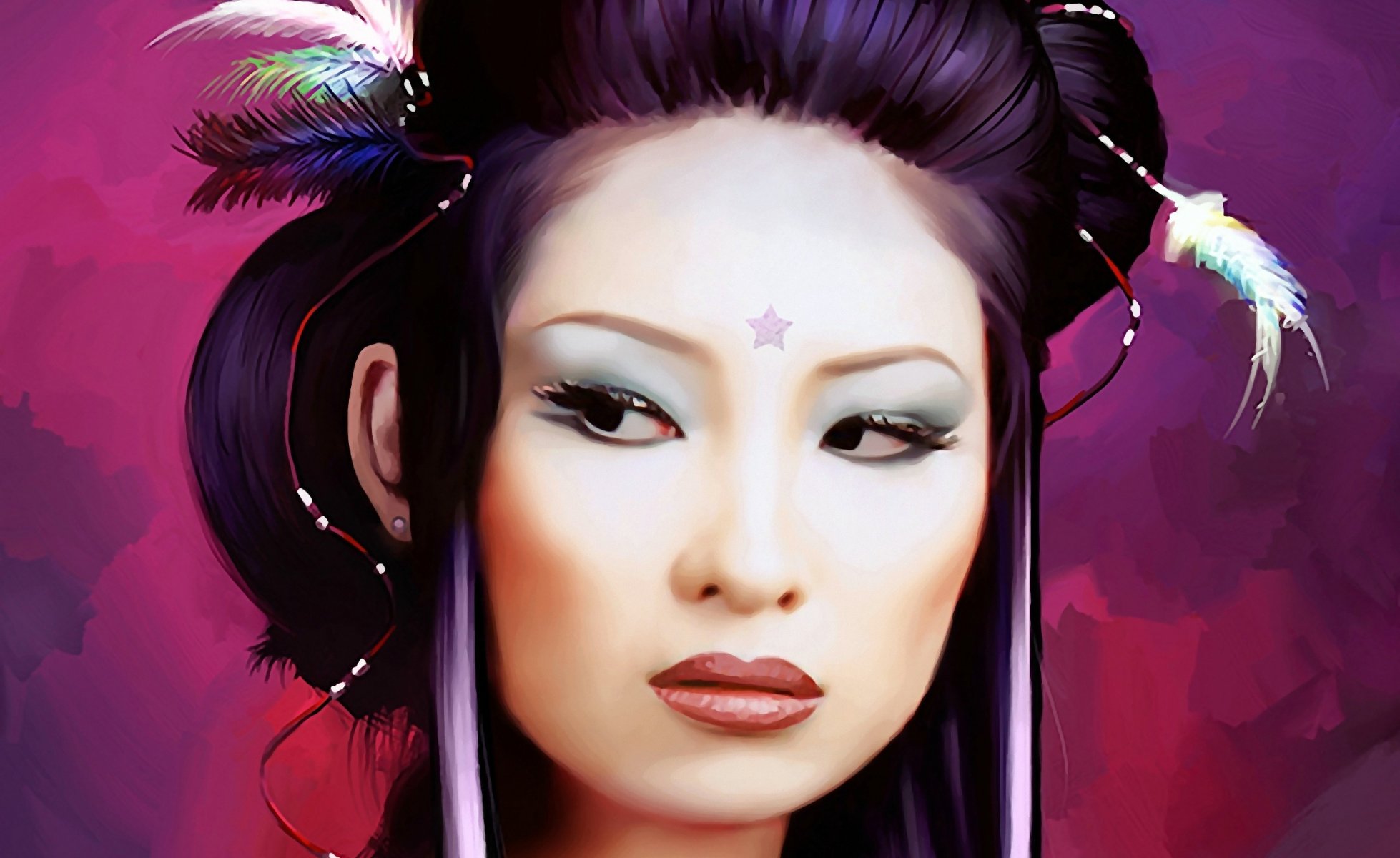 mädchen frau japan geisha asiatisch augen gesicht frisur federn stern make-up