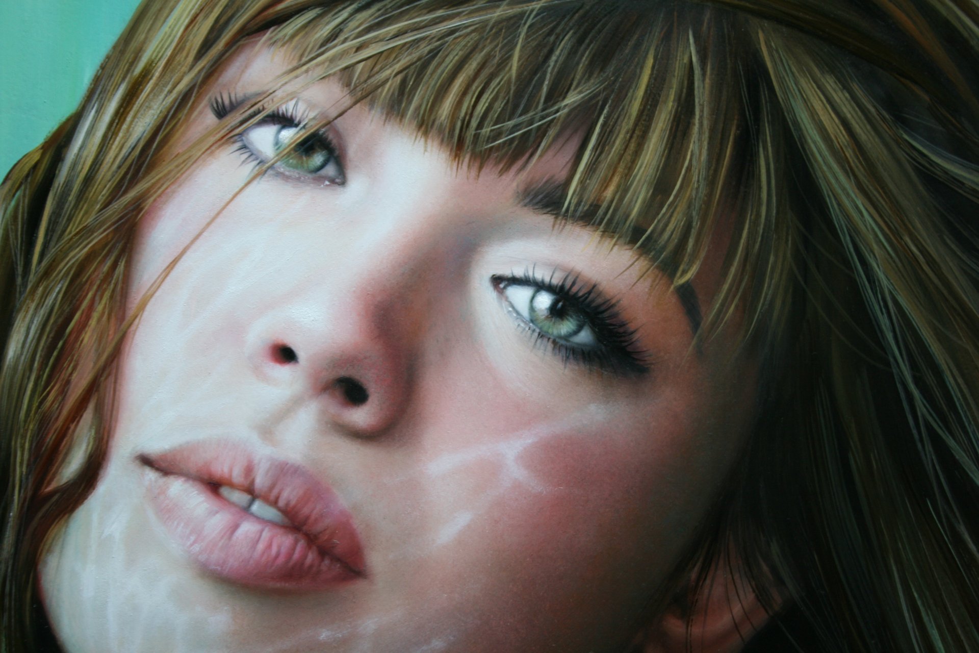 christiane vleugels girl art face view green eyes lips hair