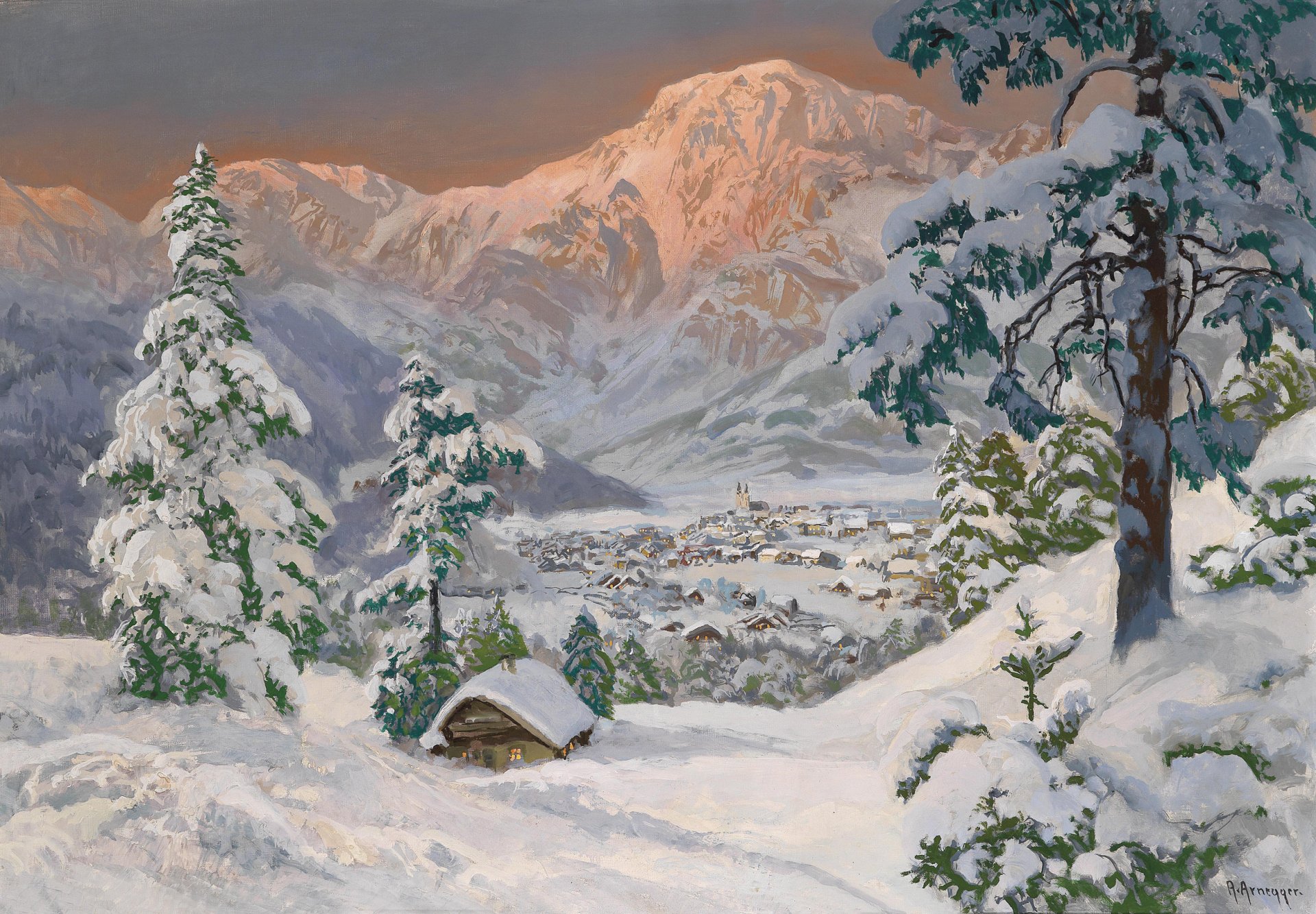 alois arnegger landschaft winter alpen schnee weihnachtsbaum