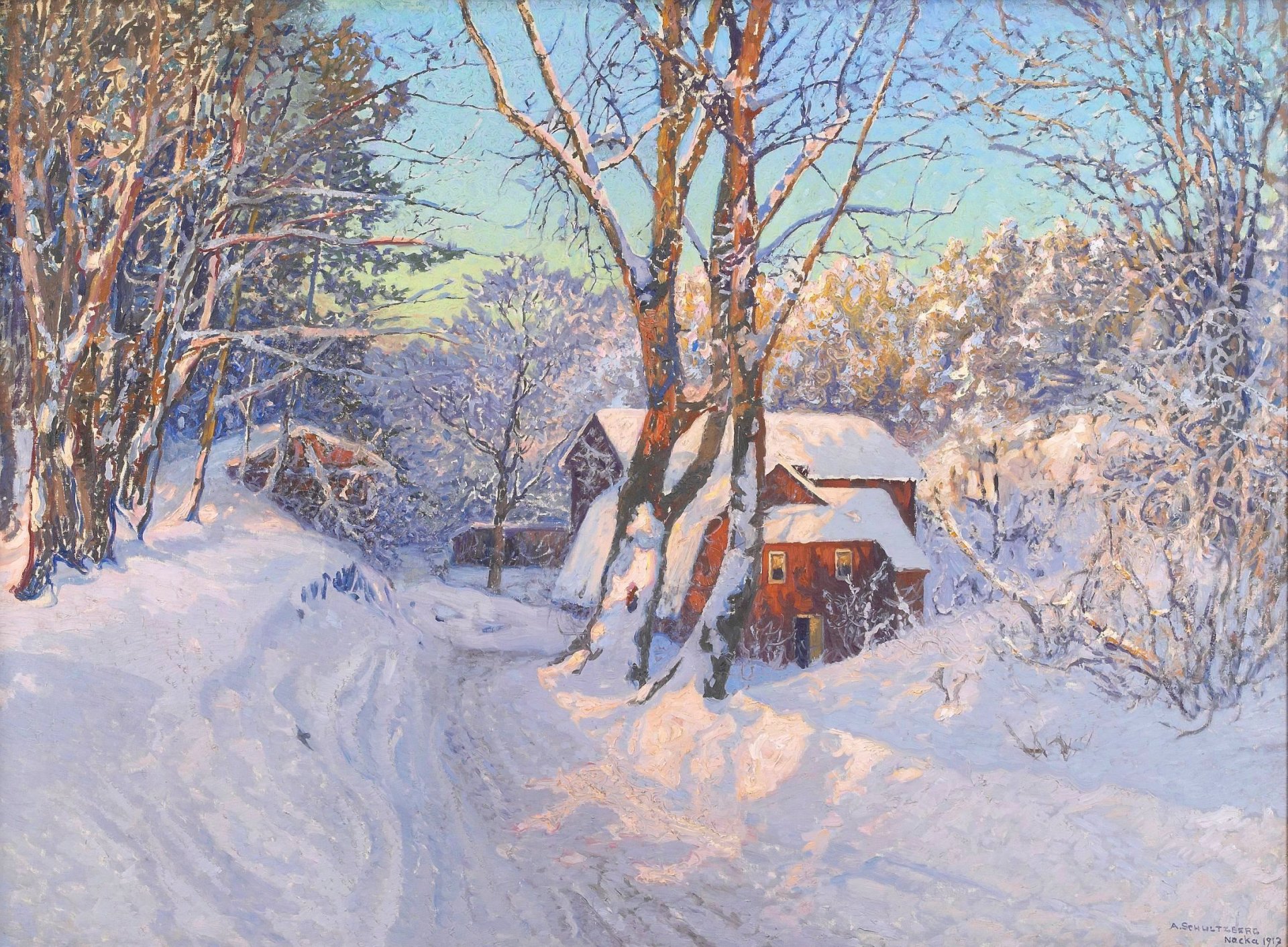 anshelm leonard schulzberg landschaft dämmerung winter schnee hütte