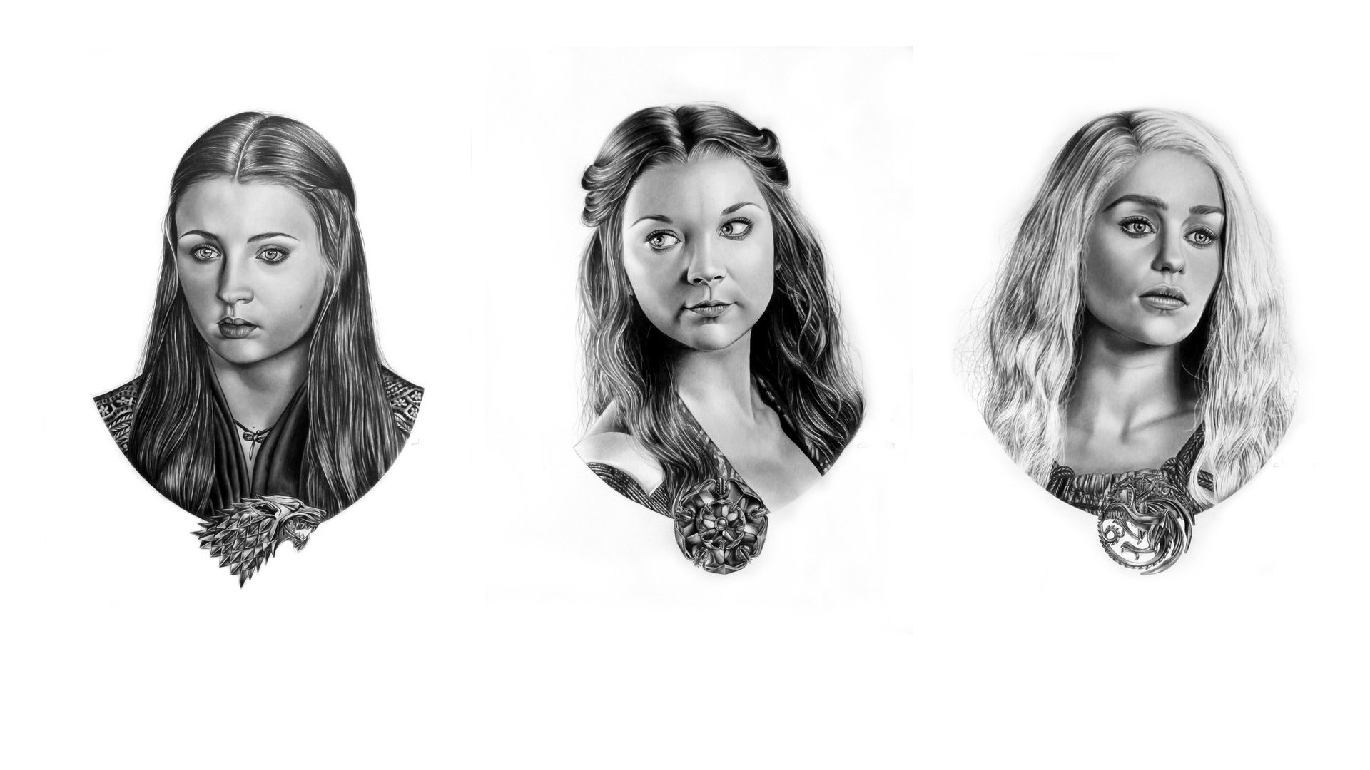 game of thrones sansa stark margaery tyrell daenerys targaryen ritratti stemmi disegno matita