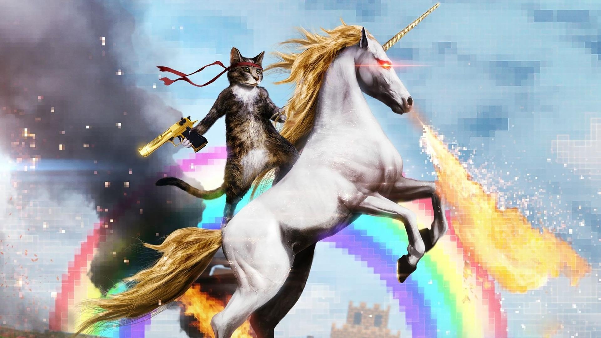 chat kote licorne arc-en-ciel pistolet deagle rimbaud