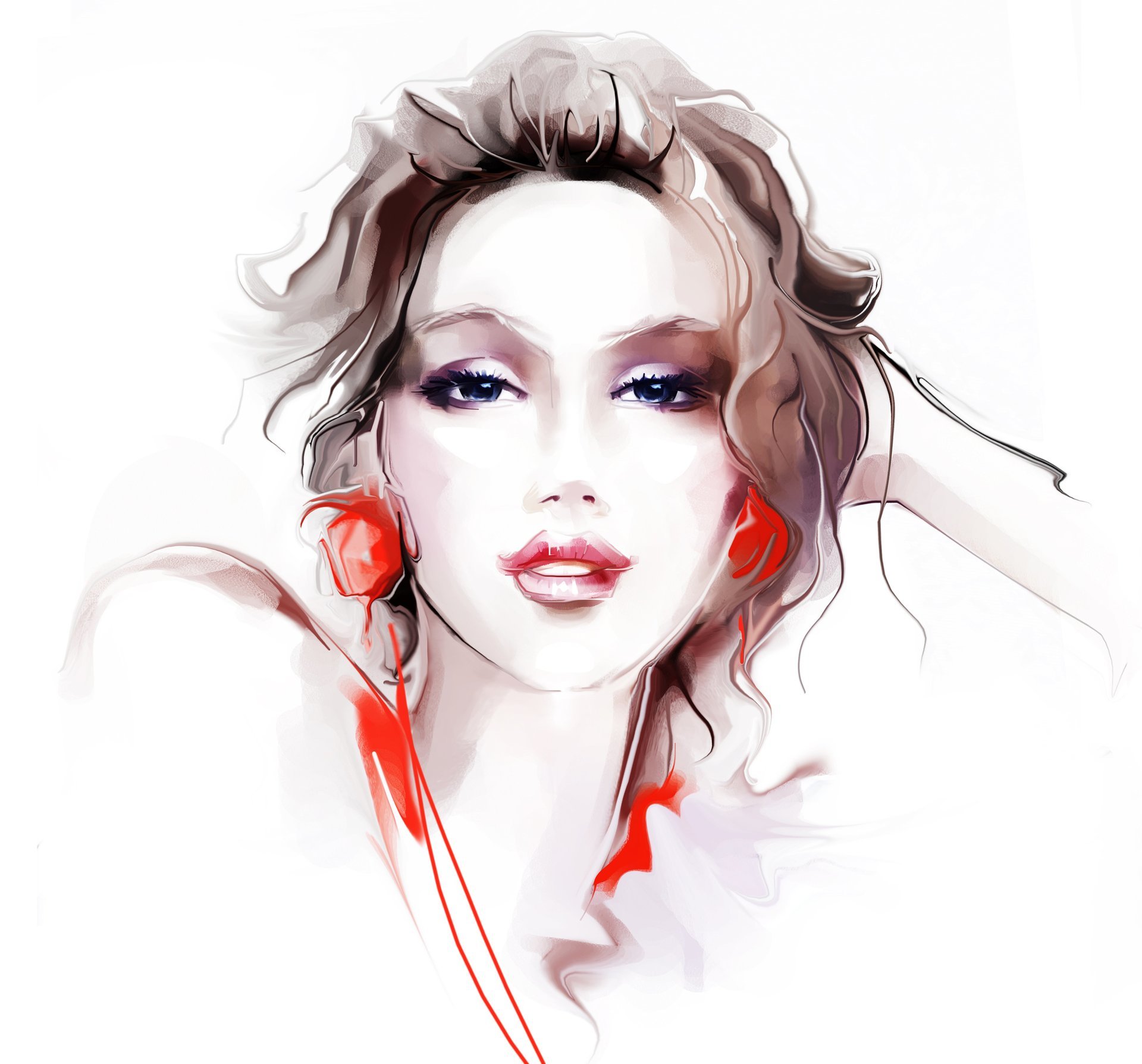 tatiana nikitina girl view face make-up eyes hair earrings red hand background