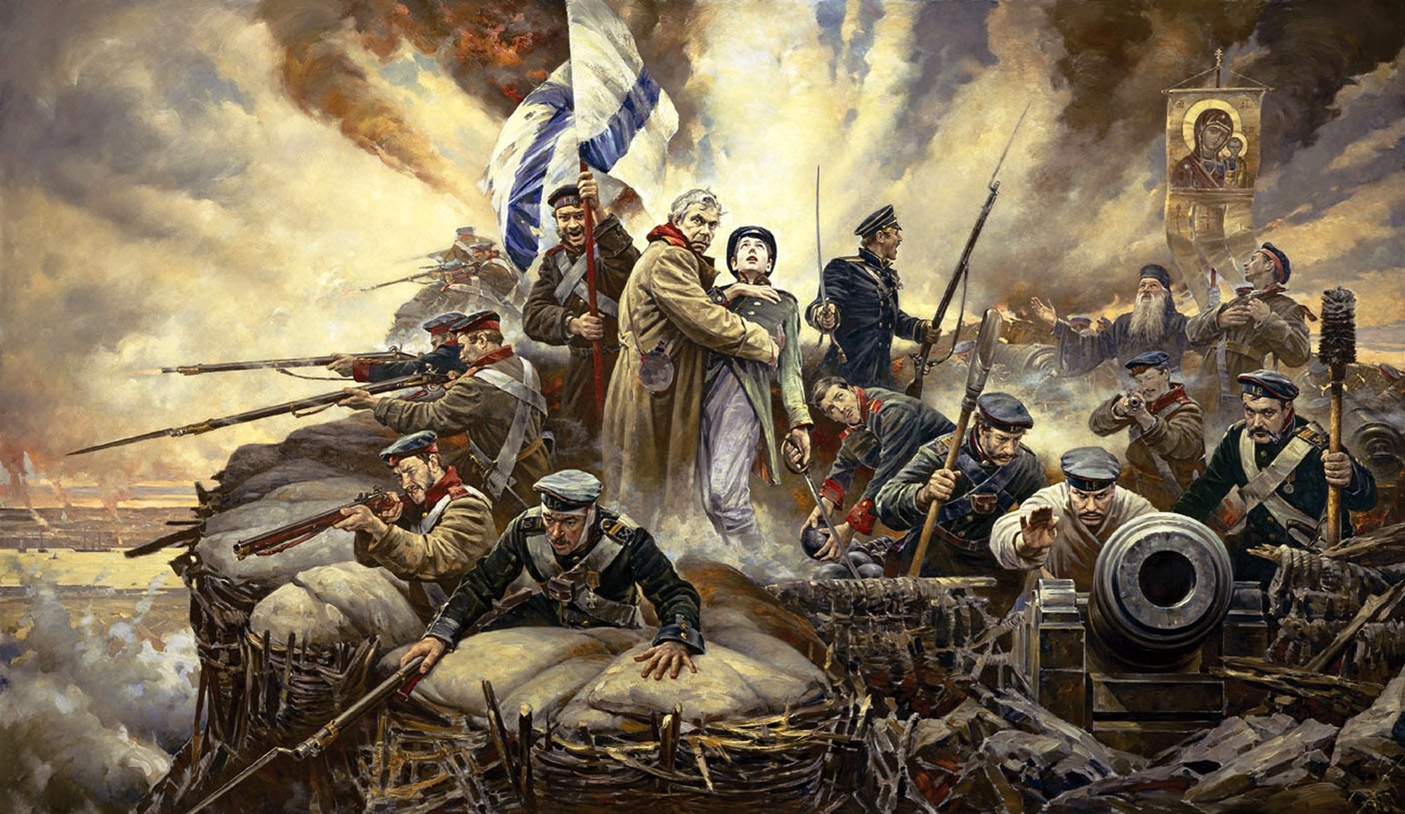 pintura defendemos sebastopol lienzo óleo artista v. nesterenko