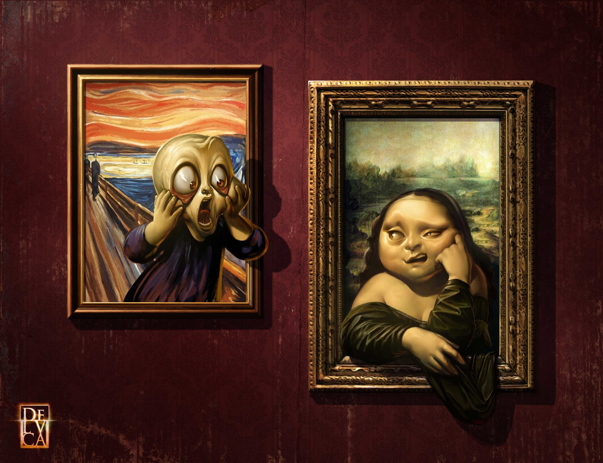 arte antonio de luca pinturas mona lisa grito galería caras humor