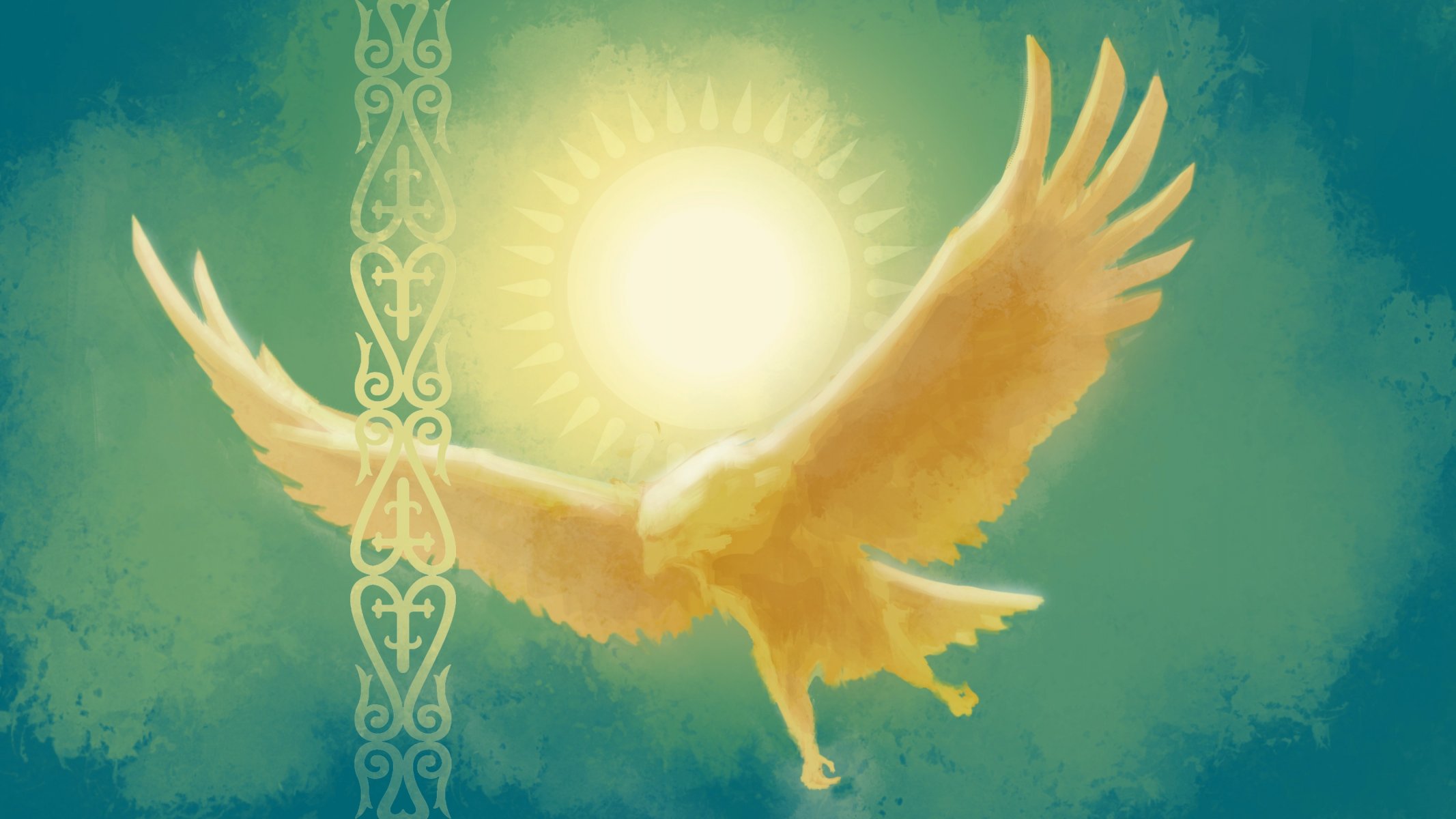 flag kazakhstan painting eagle sun pattern