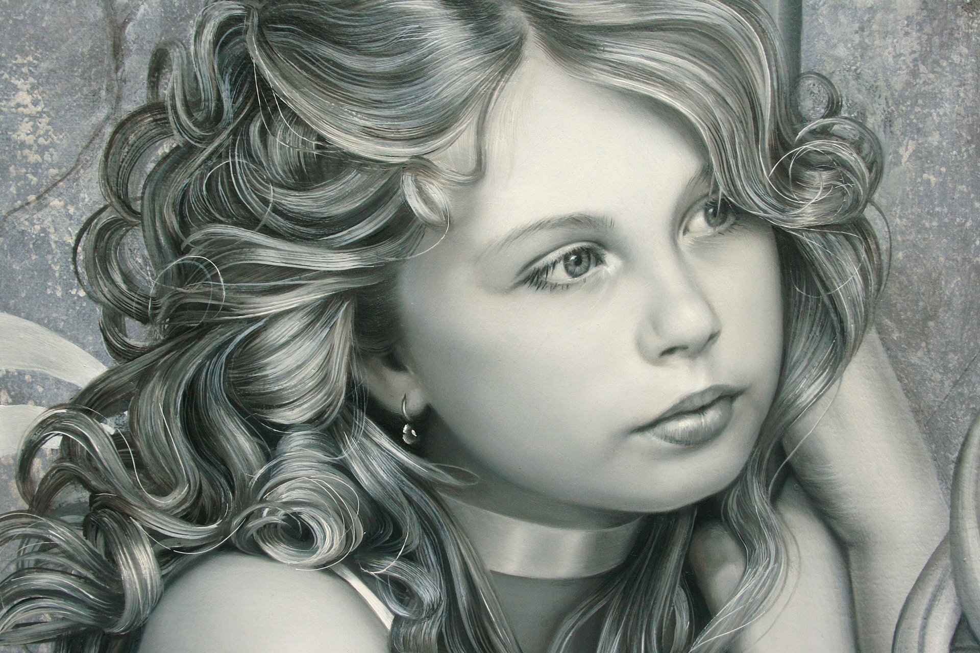 christiane vleugels the artist painting art child girl face view eyes hair curls earring