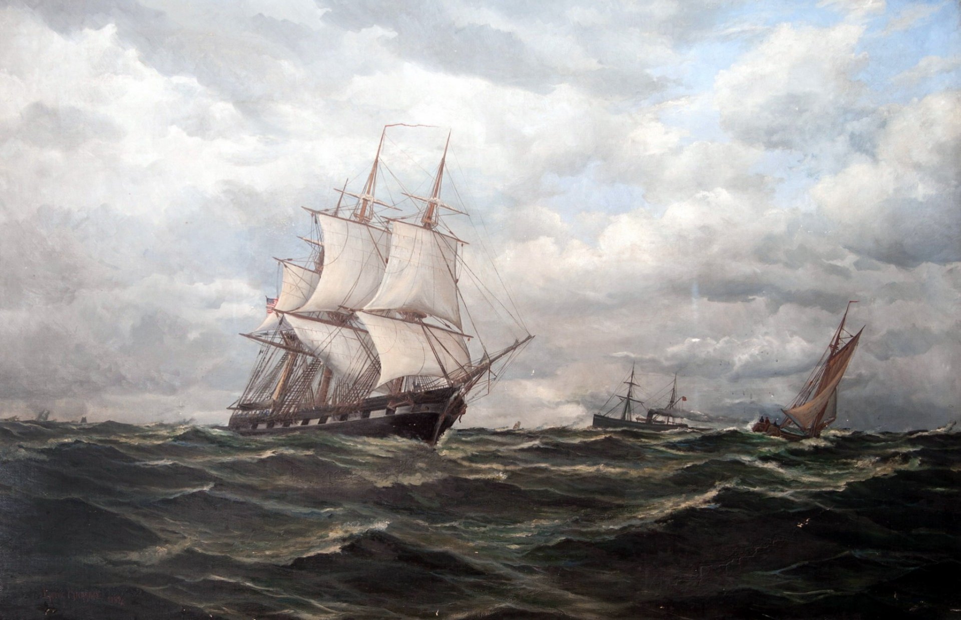 barcos en el mar artista otto ludwig richard pintura óleo sobre lienzo