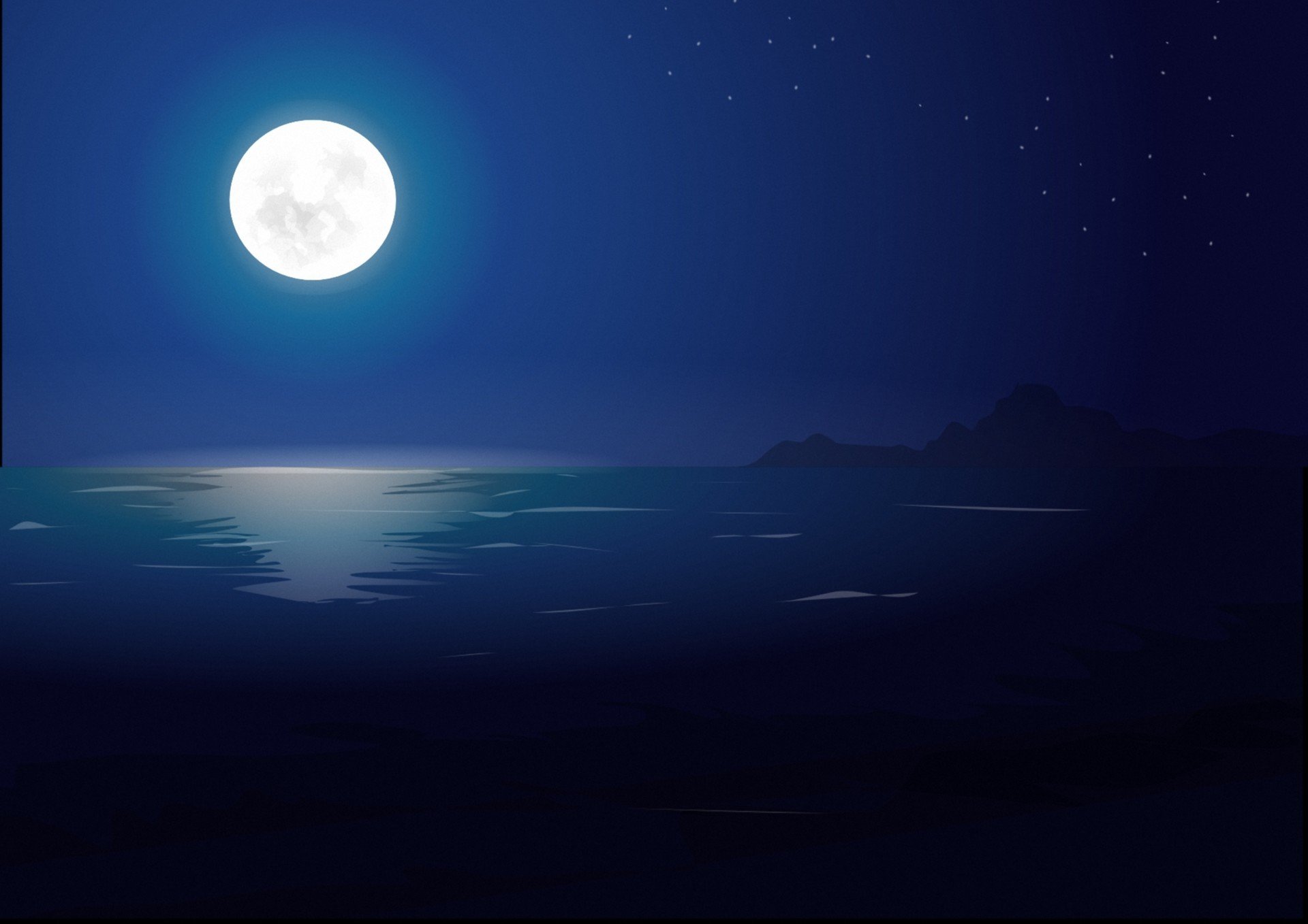 arte paisaje noche luna estrellas mar