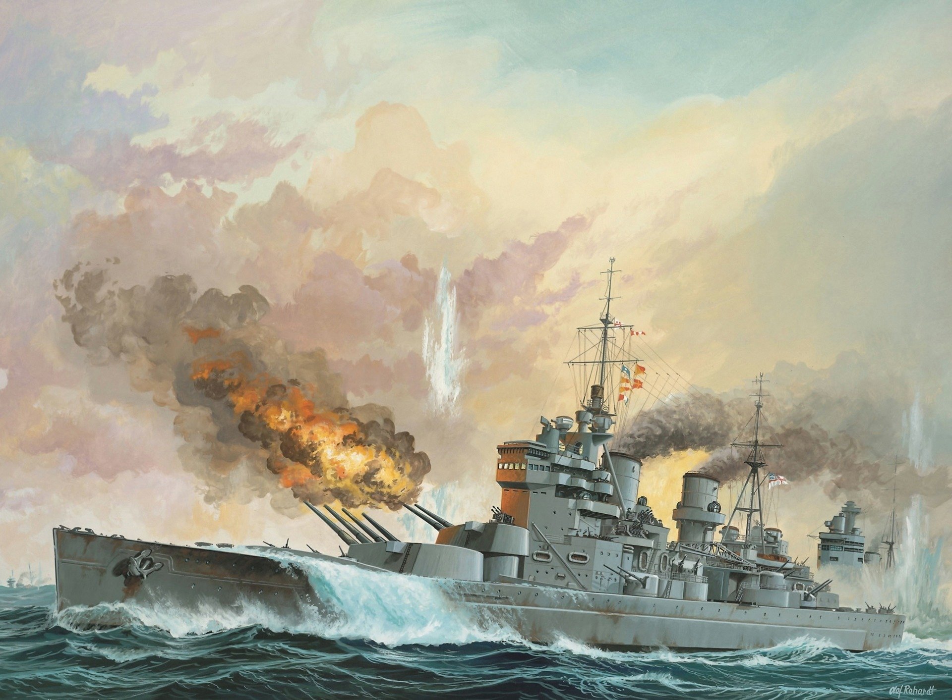 arte mar 27 de mayo de 1941 king george v acorazado marina real británica disparos fuego humo batalla naval con el alemán acorazado bismarck ww2 figura