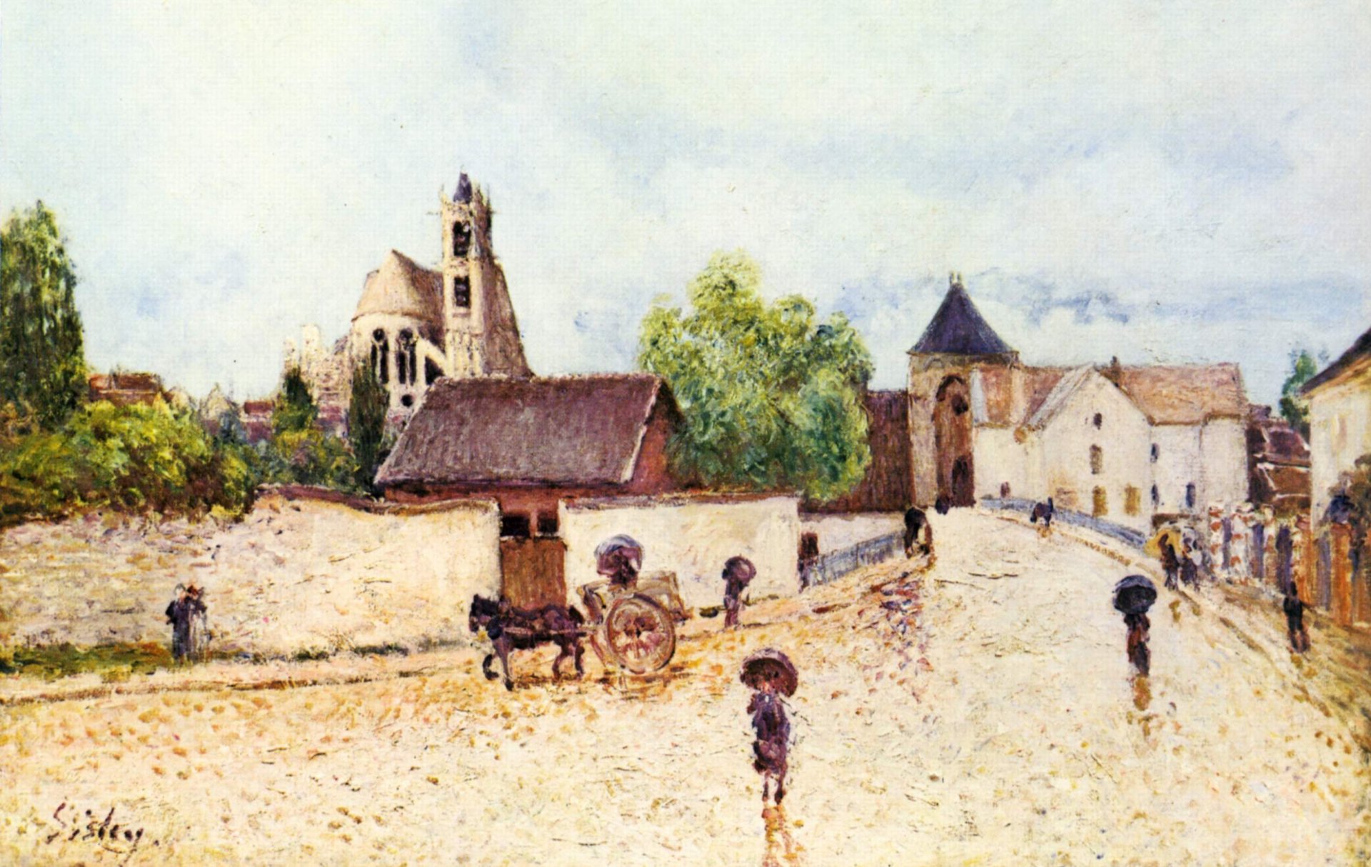 painting pattern alfred sisley 1888 loing at moret in the rain