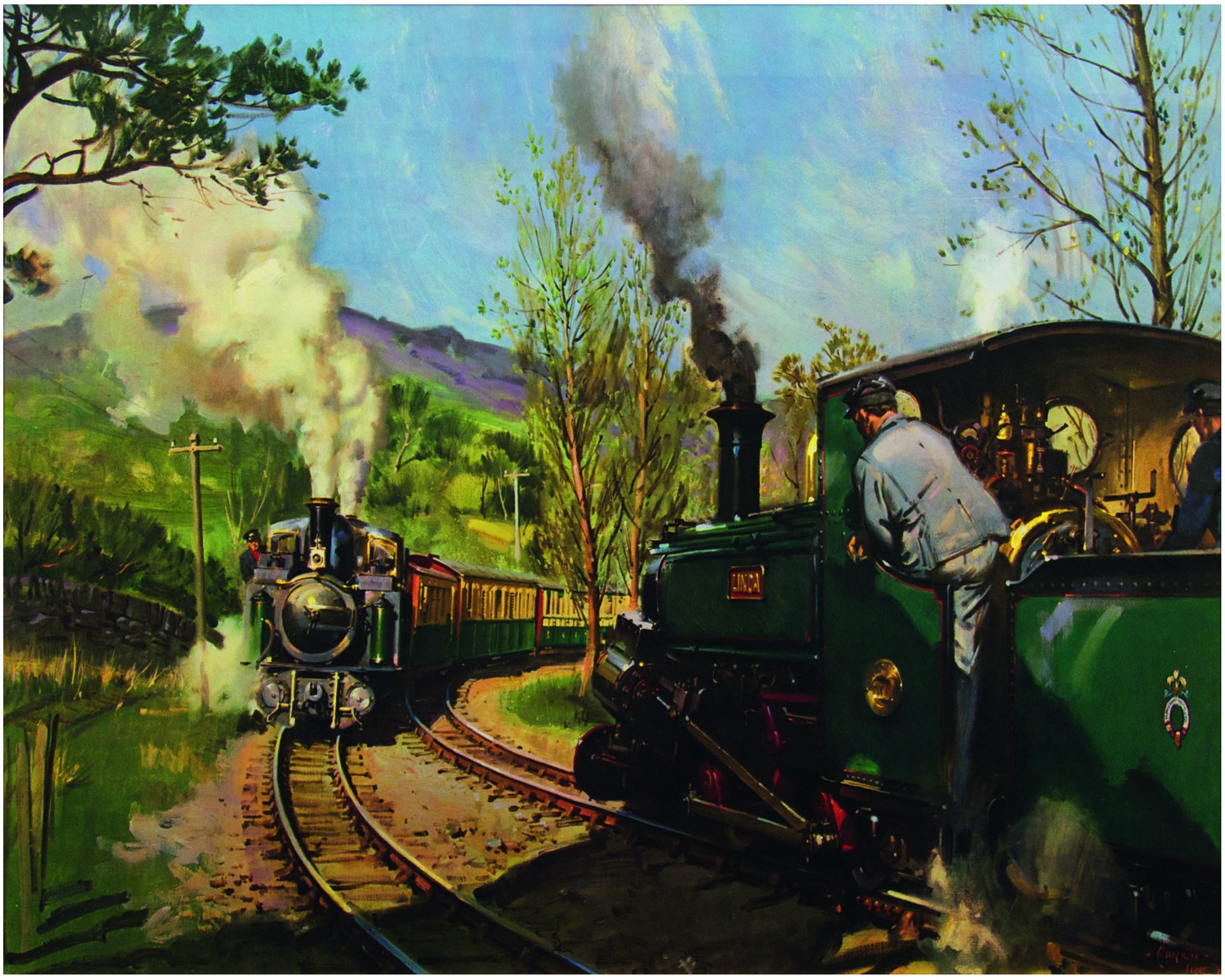 the pass track ffestiniog railroad galles artista terence cuneo pittura olio su tela