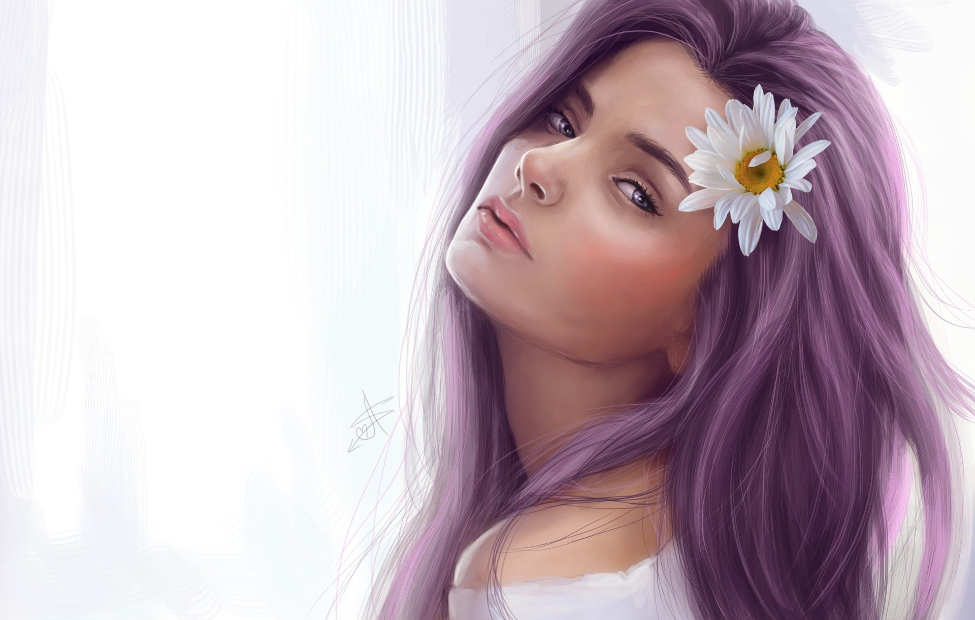 arte ragazza fiore capelli margherita vzgyad