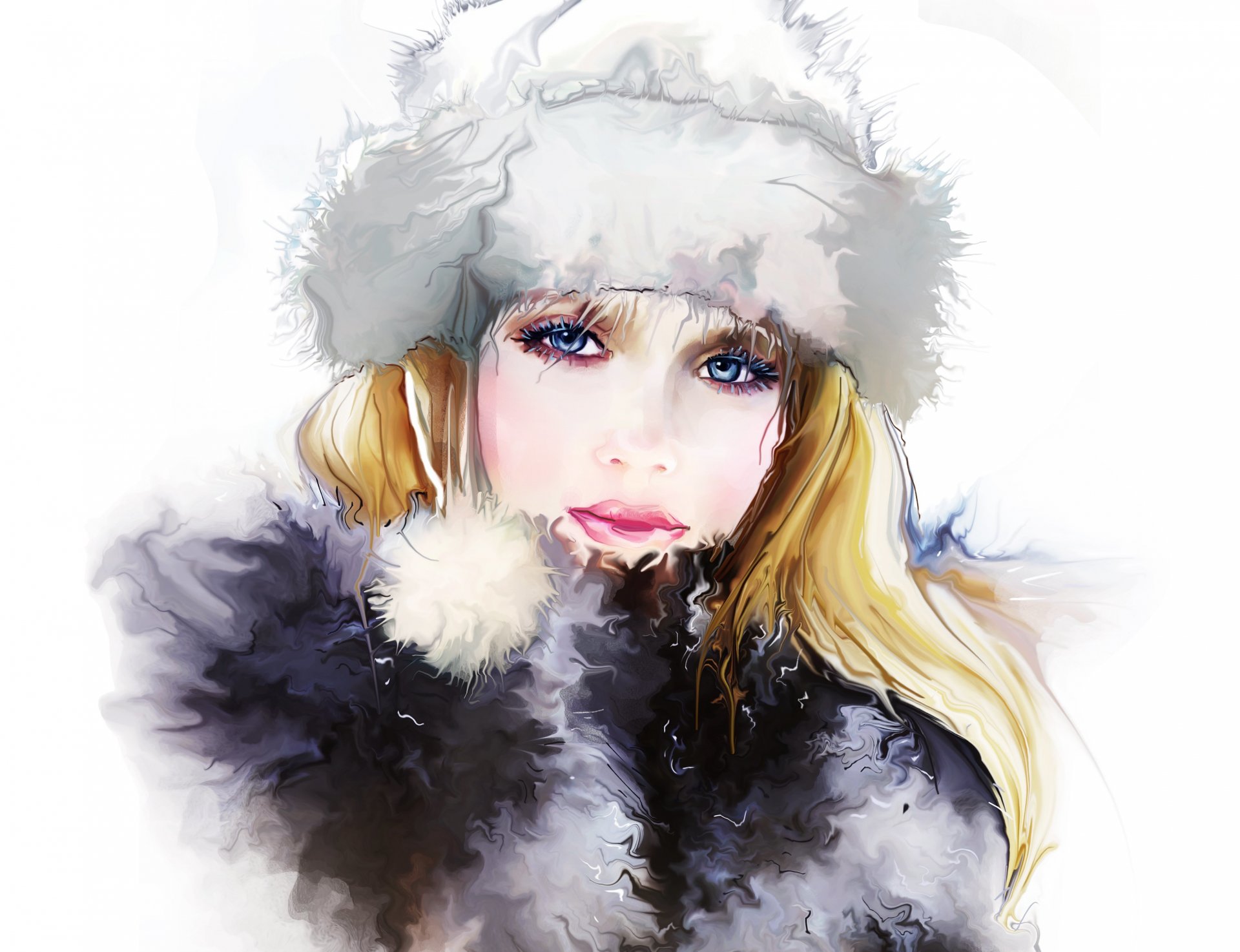 tatiana nikitina girl face view eyes eyelash hat hair winter