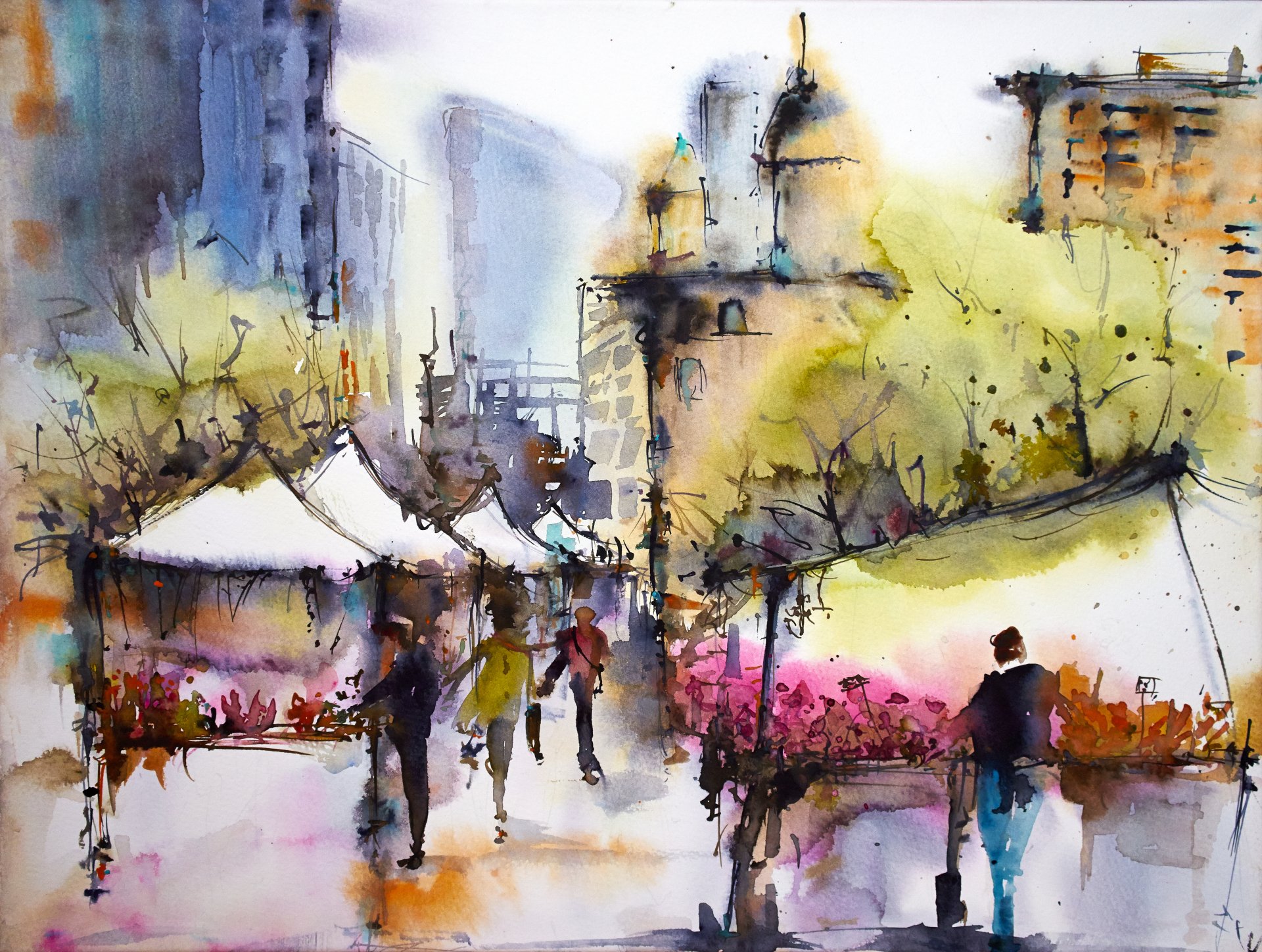 stadt märz frühling aquarell