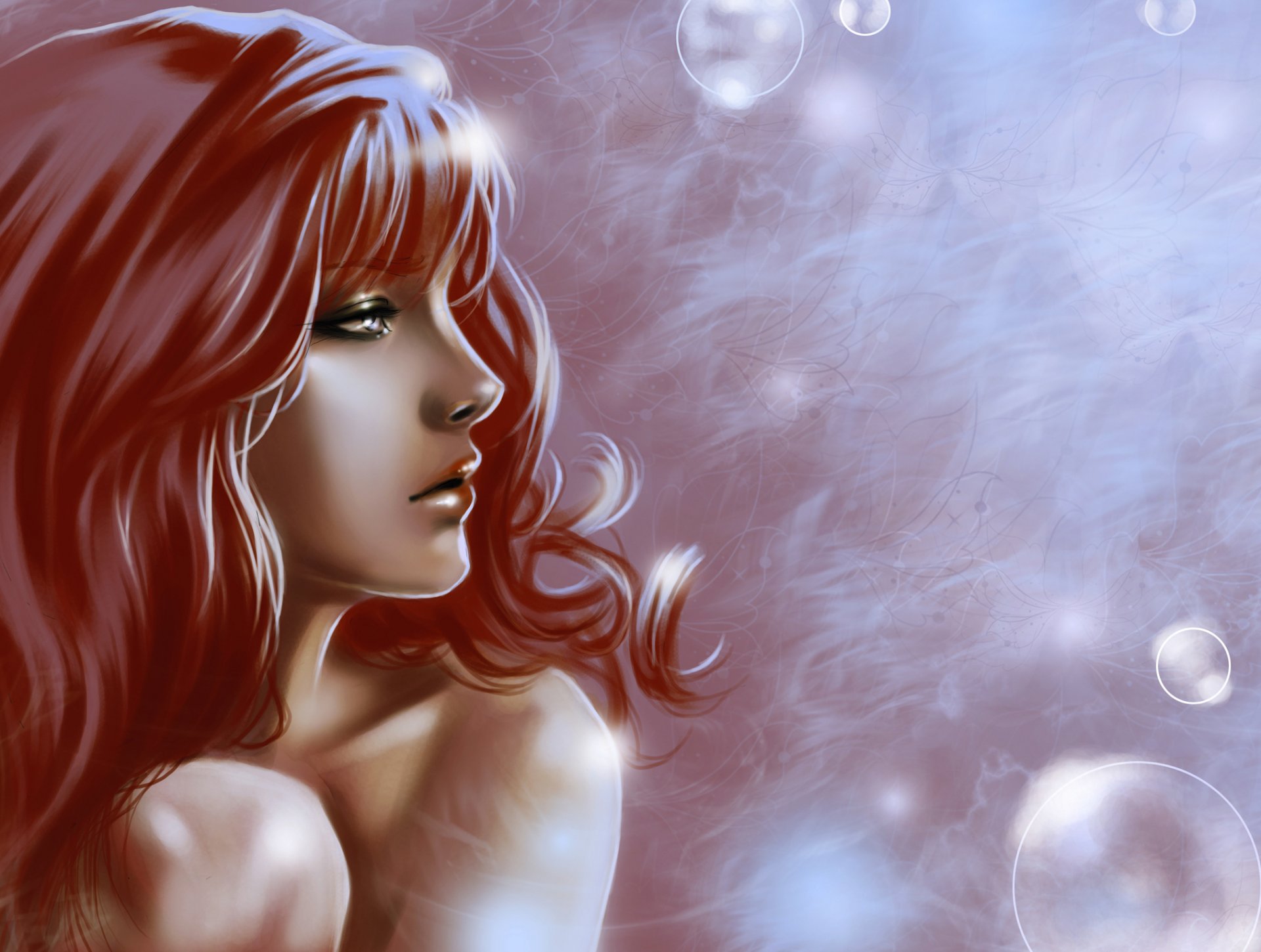 art fille profil visage cheveux rousse ventre