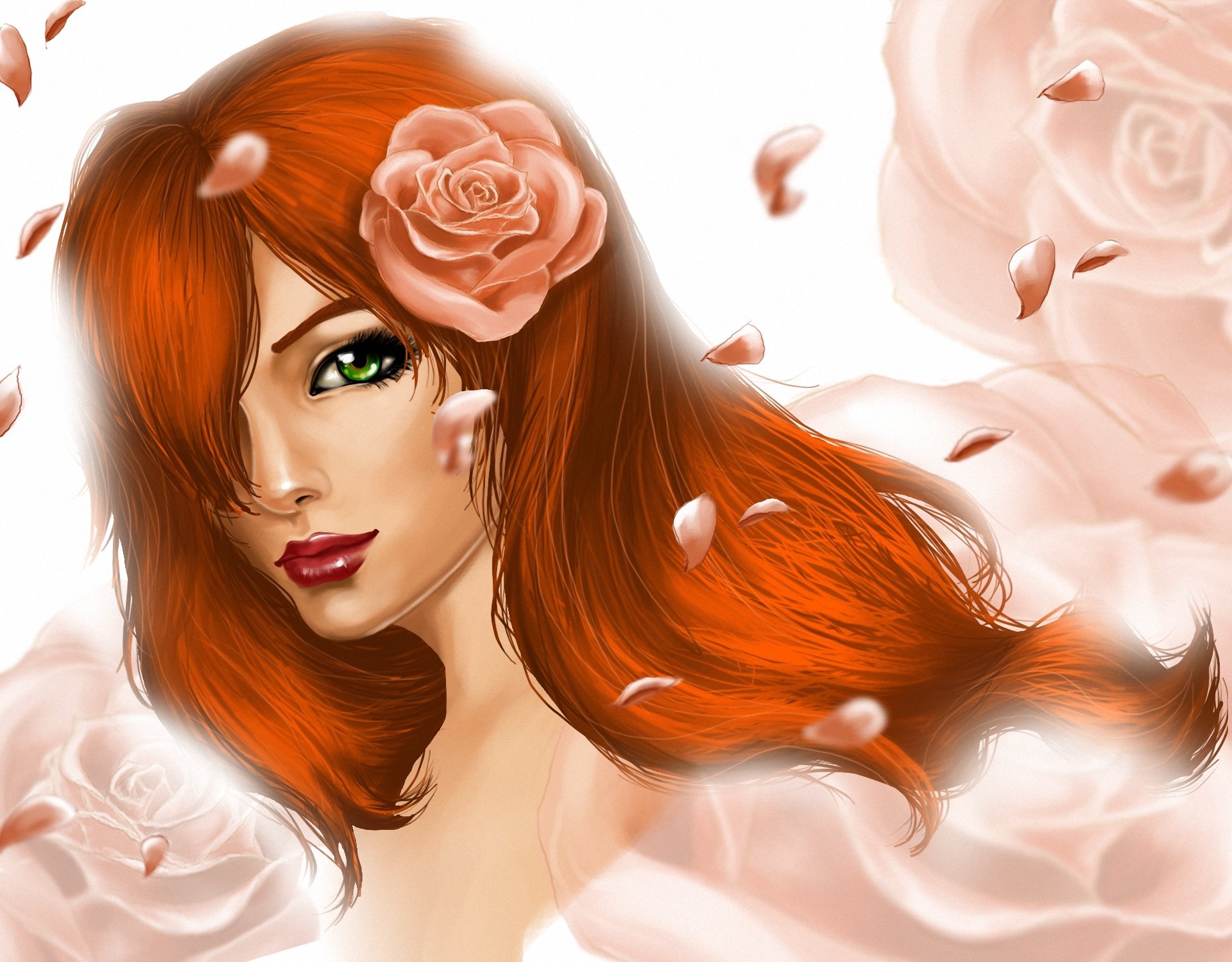 art girl red flower roses petal