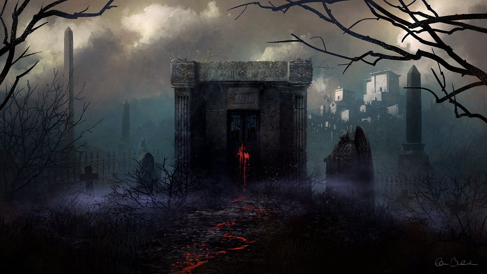 art christopher balaskas cemetery crypt darkness love klyalksy red next tombstone cross tree